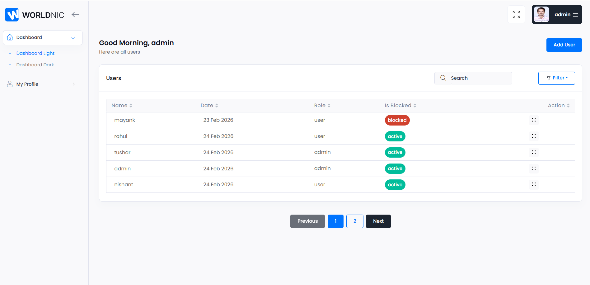 AdminDashboard Web App